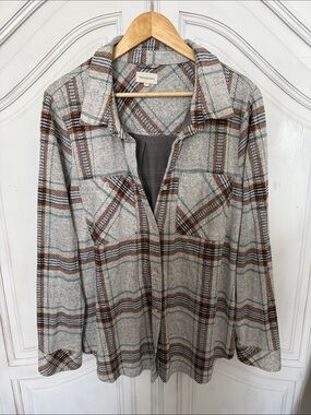 Thread & Supply Plaid Shacket Women’s 1X Cozy Lagenlook Fall Jacket Button Shirt